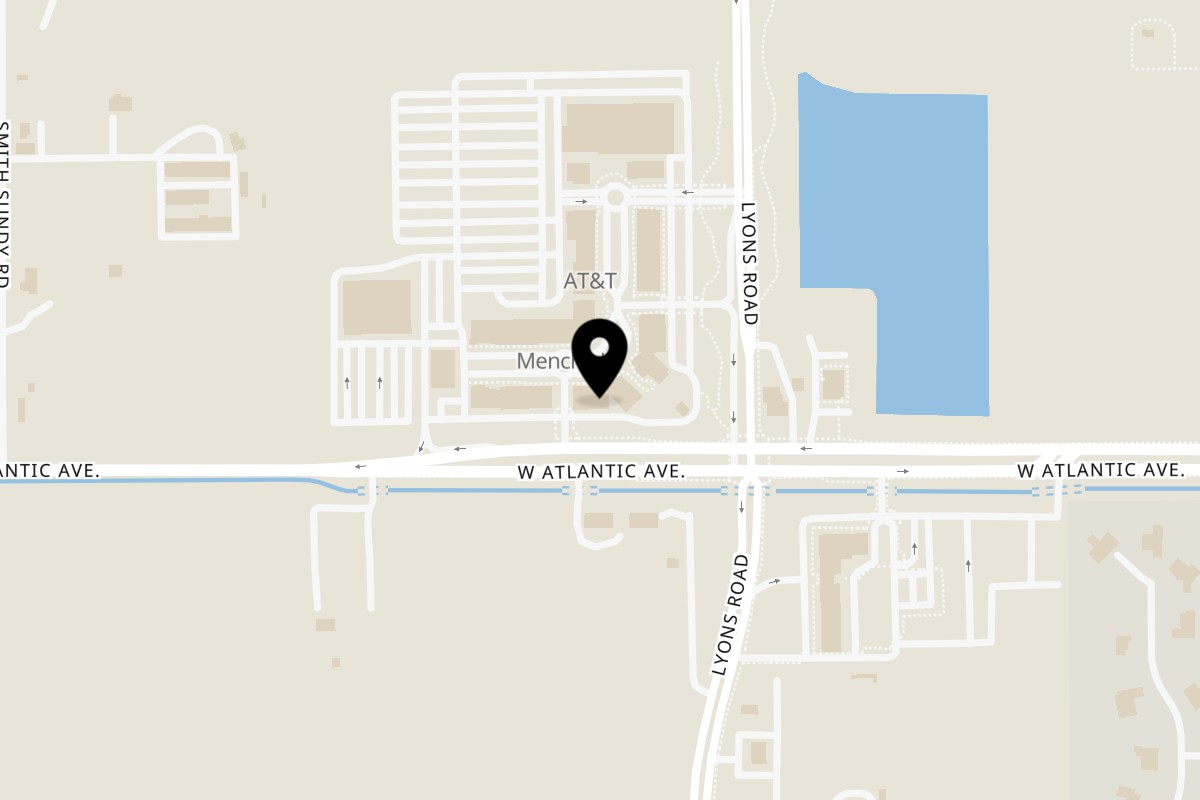 Map showing the location of Burt & Max's on 9089 W Atlantic Ave in Delray Beach